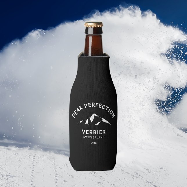 Peak Perfection Winter Ski Snowboard Resort Crest Bottle Cooler (Creator Uploaded)