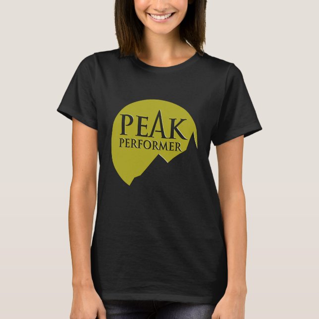 Peak Performer ladies logo green on army t-shirt (Front)