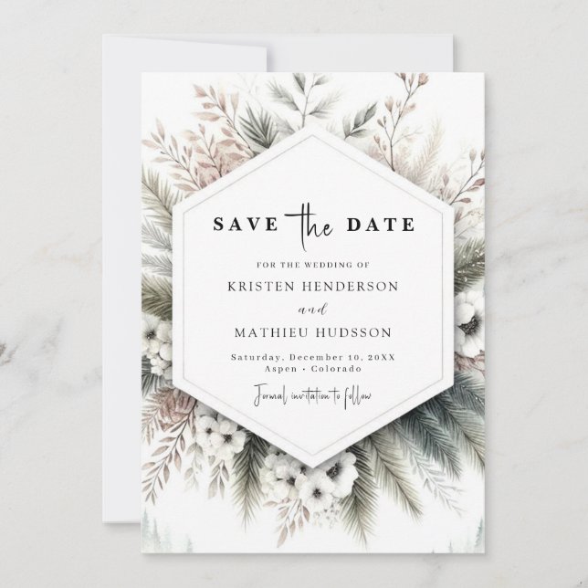 Peak Watercolor Mountain Wedding Save The Date (Front)