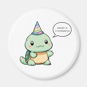 "Peaked In Kindergarten" Funny Turtle Design Magnet