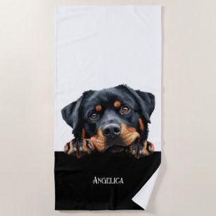 Peaking rottweiler dog funny cute dog owner gift  beach towel