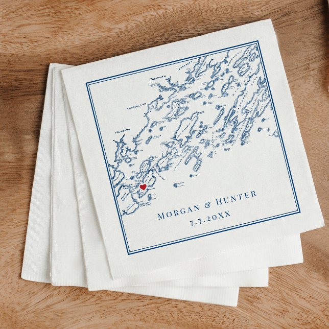 Peaks Island Maine Casco Bay Map Elegant Wedding N Napkin (Creator Uploaded)