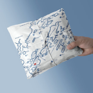 Peaks Island Maine Casco Map Elegant Navy Blue Tissue Paper