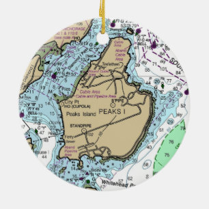 Peaks Island Maine Chart Ceramic Tree Decoration