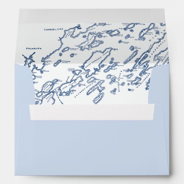 Peaks Island Maine Map Light Blue Wedding Envelope (Back (Bottom))