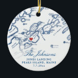 Peaks Island Maine Map Newlywed Photo Christmas Ceramic Tree Decoration<br><div class="desc">Commemorate your Peaks Island wedding with our personalised wedding keepsake Christmas ornament, featuring an elegant map of Casco Bay on the front and your wedding photo on the back. Perfect for couples married at The Inn on Peaks Island or Jones Landing, this ornament captures the essence of your special day....</div>