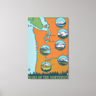 Peaks of the Northwest - 5 Different Mountains Canvas Print