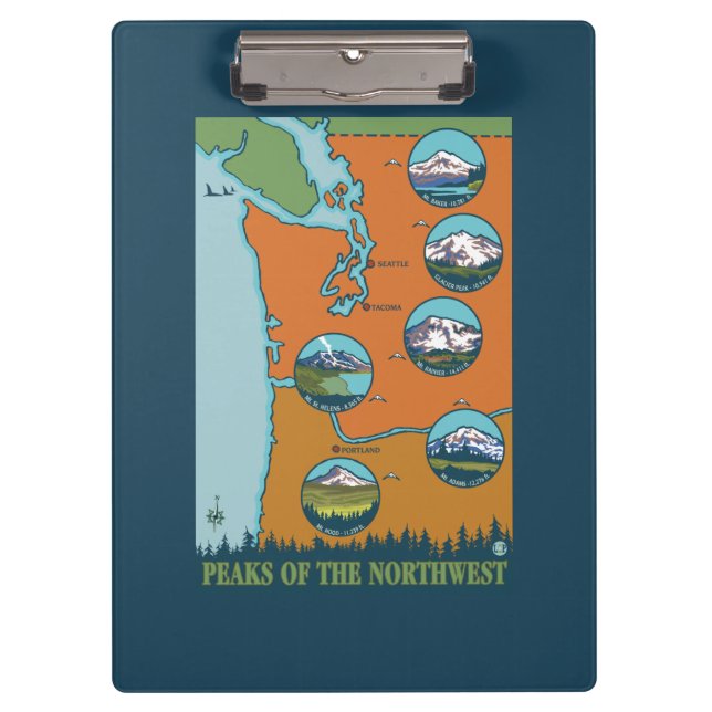 Peaks of the Northwest - 5 Different Mountains Clipboard (Front)