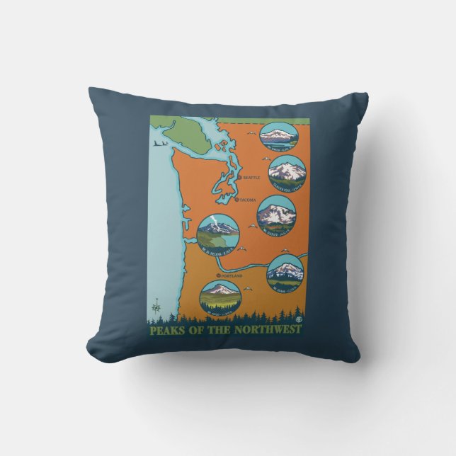 Peaks of the Northwest - 5 Different Mountains Cushion (Front)