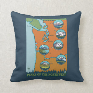 Peaks of the Northwest - 5 Different Mountains Cushion