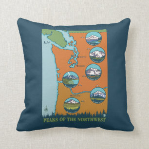 Peaks of the Northwest - 5 Different Mountains Cushion