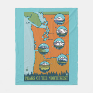 Peaks of the Northwest - 5 Different Mountains Fleece Blanket