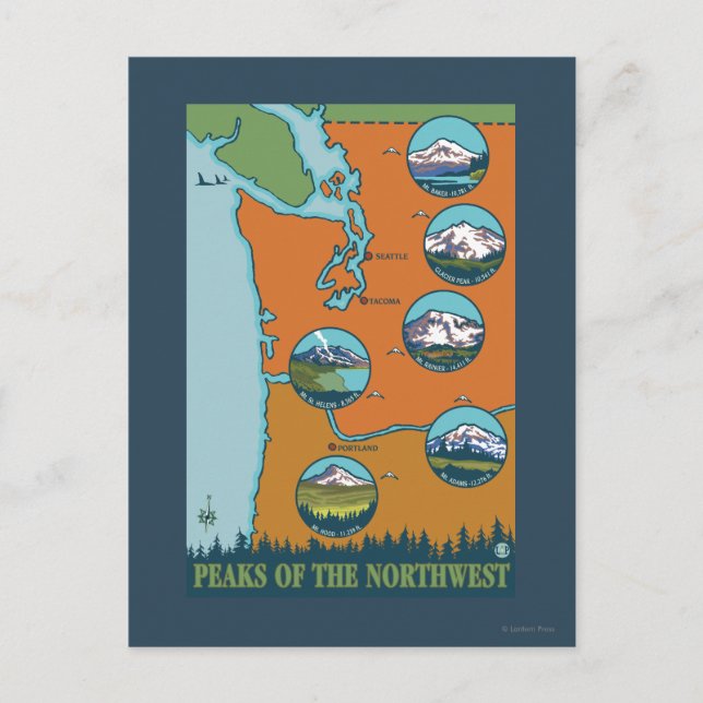 Peaks of the Northwest - 5 Different Mountains Postcard (Front)
