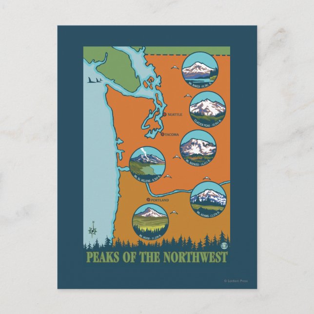 Peaks of the Northwest - 5 Different Mountains Postcard (Front)