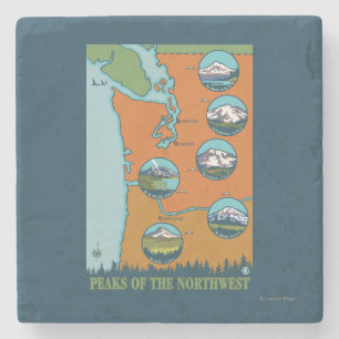 Peaks of the Northwest - 5 Different Mountains Stone Coaster