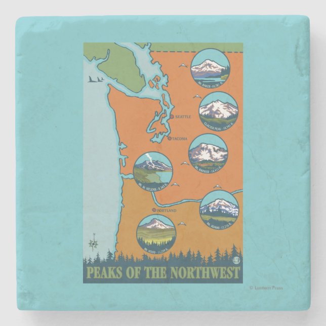 Peaks of the Northwest - 5 Different Mountains Stone Coaster (Front)