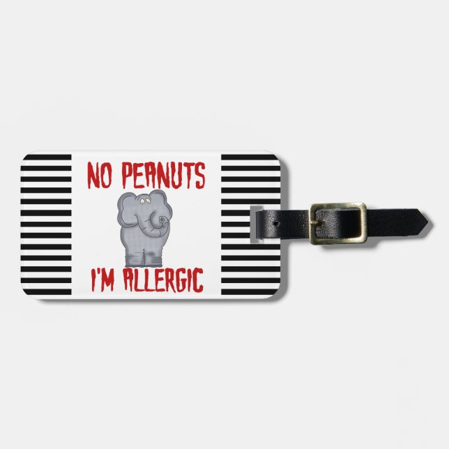 Peanut Allergy Elephant Luggage Tag (Front Horizontal)