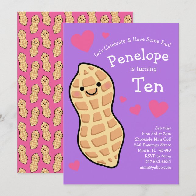 Peanut Birthday Party Kids Cute Cartoon Invitation (Front/Back)