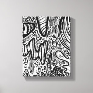 Peanut Black White Abstract Linework Canvas Print