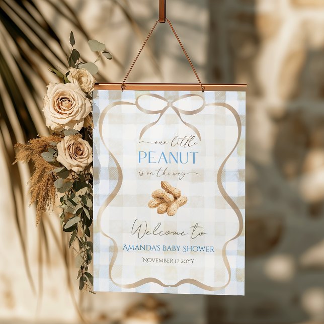 Peanut Boy Blue Gingham Baby Shower Welcome Poster (Creator Uploaded)