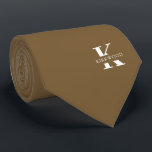 Peanut Brown Elegant Monogram   Name One-Sided Tie<br><div class="desc">An elegant One-Sided necktie featuring a bold white monogram across a Peanut Brown background. On top of this monogram sits your first or last name spelled out in all capitals. If you prefer a bolder look for the personal name inside of the large letter you can do the following: Use...</div>