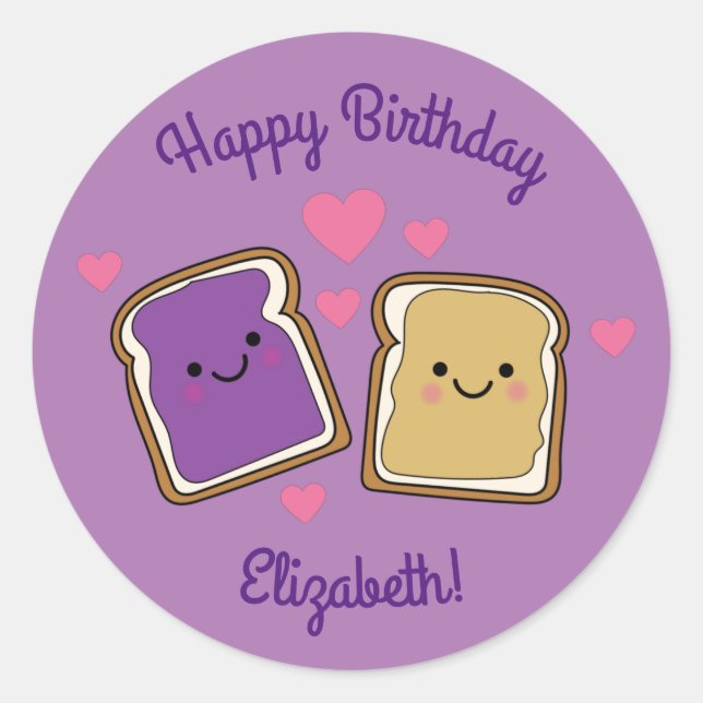 Peanut Butter and Jelly Birthday Party PBJ Classic Round Sticker (Front)
