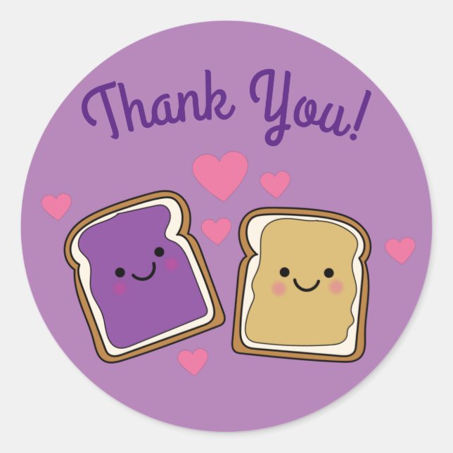 Peanut Butter and Jelly Birthday Party PBJ Thanks Classic Round Sticker (Front)
