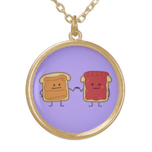 Peanut Butter and Jelly Fist Bump friends toast Gold Plated Necklace