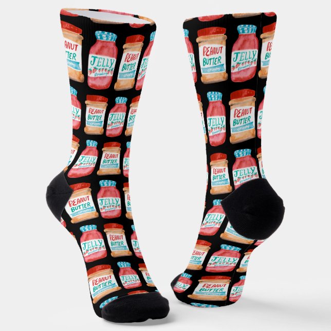 Peanut Butter and Jelly Jars Watercolor Pattern  Socks (Angled)