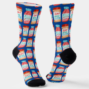 Peanut Butter and Jelly Jars Watercolor Pattern  Socks