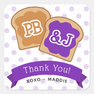 Peanut Butter and Jelly Party Favour Thank You Square Sticker