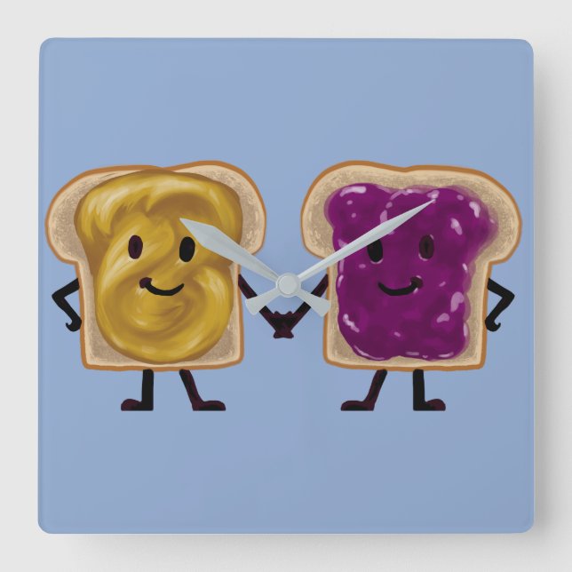 Peanut Butter and Jelly Sandwich Buddies Square Wall Clock (Front)