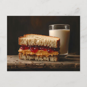Peanut Butter and Jelly Sandwich Milk Painting Postcard