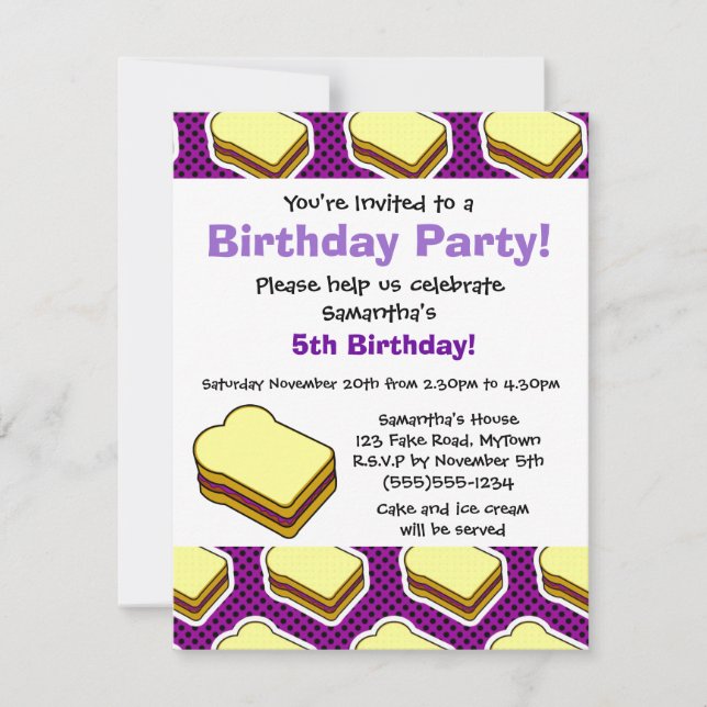 Peanut Butter and Jelly Themed  - Grape Jelly Invitation (Front)