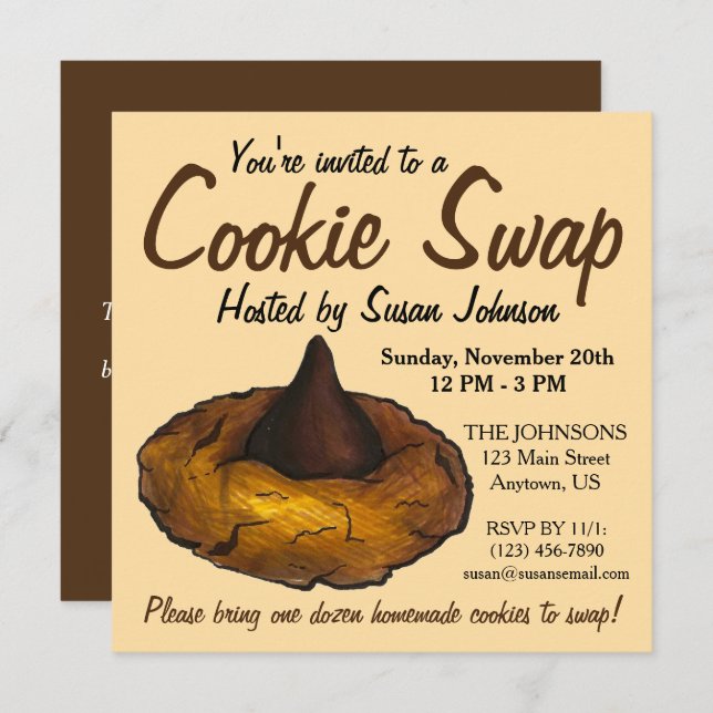 Peanut Butter Blossom Cookie Swap Party Bake Sale Invitation (Front/Back)