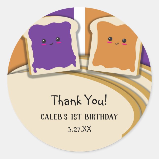 Peanut Butter Grape Jelly PB&J Birthday Party Classic Round Sticker (Front)