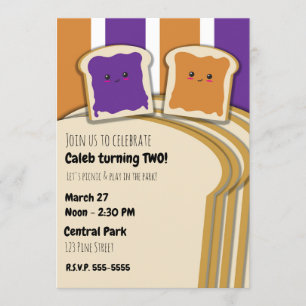 Peanut Butter Grape Jelly PB&J Birthday Party Invitation
