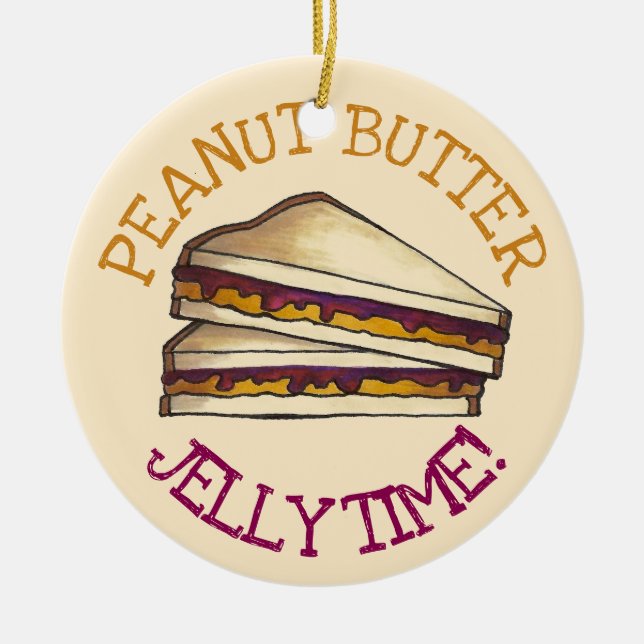 Peanut Butter Jelly Sandwich Bread Lunchtime Food Ceramic Tree Decoration (Front)