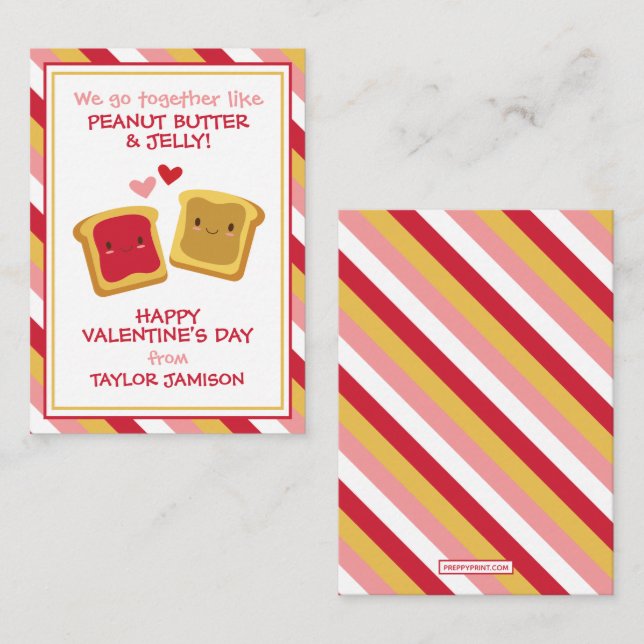 Peanut Butter & Jelly Valentine's Classroom Cards (Front/Back)