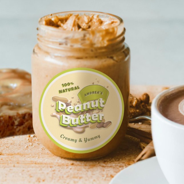 Peanut Butter Logo Yellow-Green Packaging Cute Classic Round Sticker (Creator Uploaded)