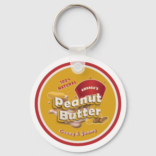 Peanut Butter Personalised Logo Cute Red & Yellow Key Ring (Front)