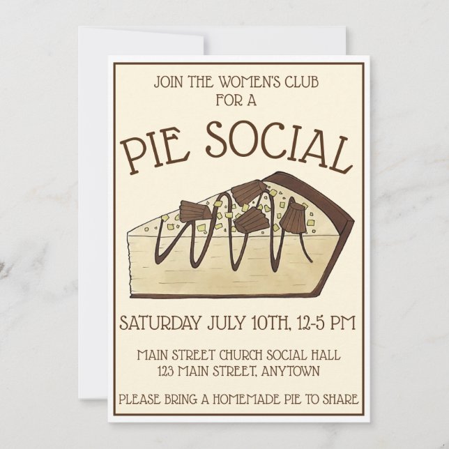 Peanut Butter Pie Social Party Dessert Bake Sale Invitation (Front)