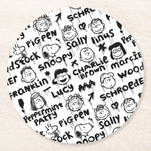 Peanut Characters Graffiti Pattern Round Paper Coaster
