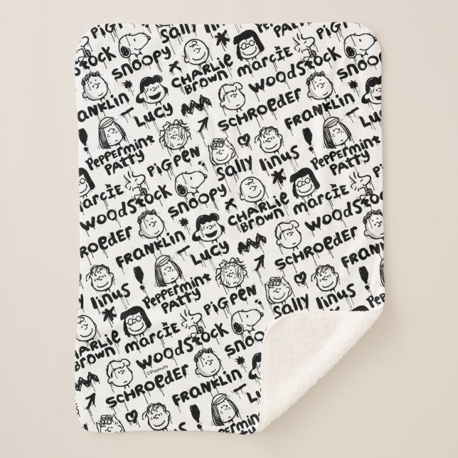Peanut Characters Graffiti Pattern Sherpa Blanket (Front)