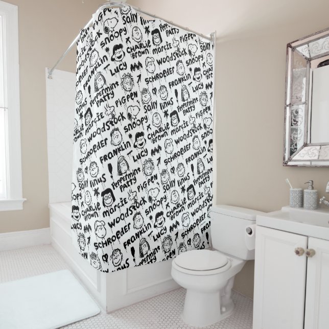 Peanut Characters Graffiti Pattern Shower Curtain (In Situ)