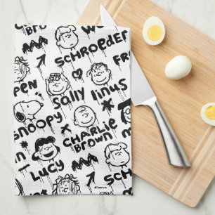 Peanut Characters Graffiti Pattern Tea Towel