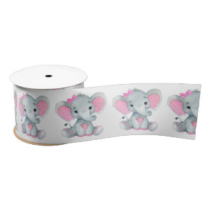 Peanut Elephant Satin Ribbon Spool Pink Bow