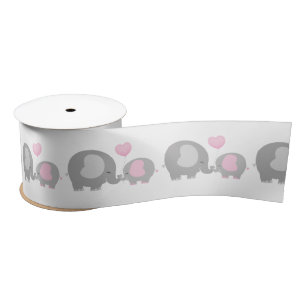 Peanut Elephant Satin Ribbon Spool Pink & Grey