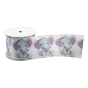 Peanut Elephant Satin Ribbon Spool Purple Bow
