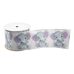 Peanut Elephant Satin Ribbon Spool Purple Teal Bow